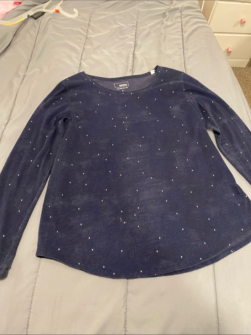 Navy Long Sleeve Top with Tiny Dot Accents Size Large. By Sonoma
